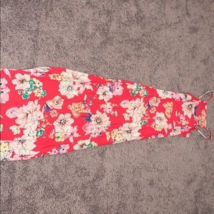 Red floral maxi dress.